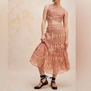 Bronx and Banco Megan light peach floral crop top and skirt set